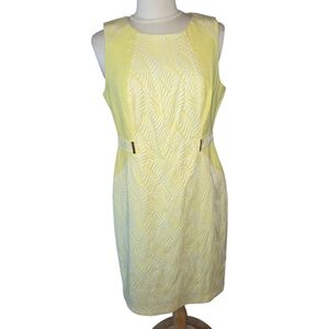 Calvin Klein Elegant Yellow Sleeveless Dress  With White Accents